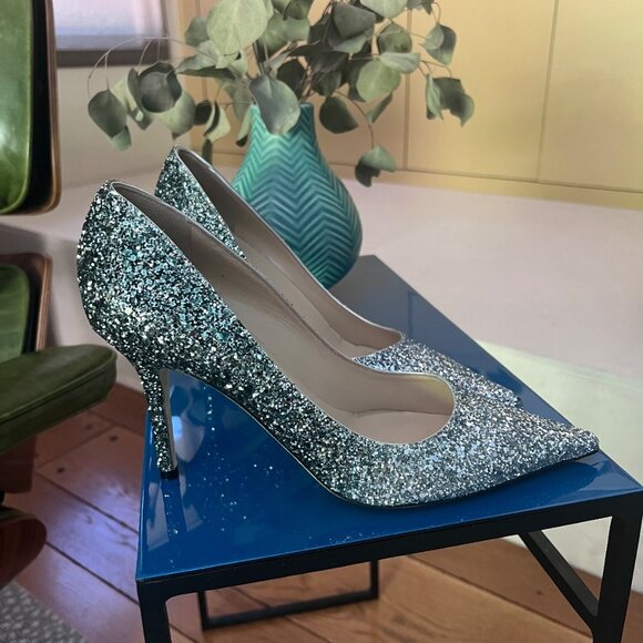 Jimmy Choo size 41 SILVER GREEN OMBRE Glitter Pumps - Picture 4 of 8